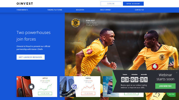 Screenshot OinvestSA homepage